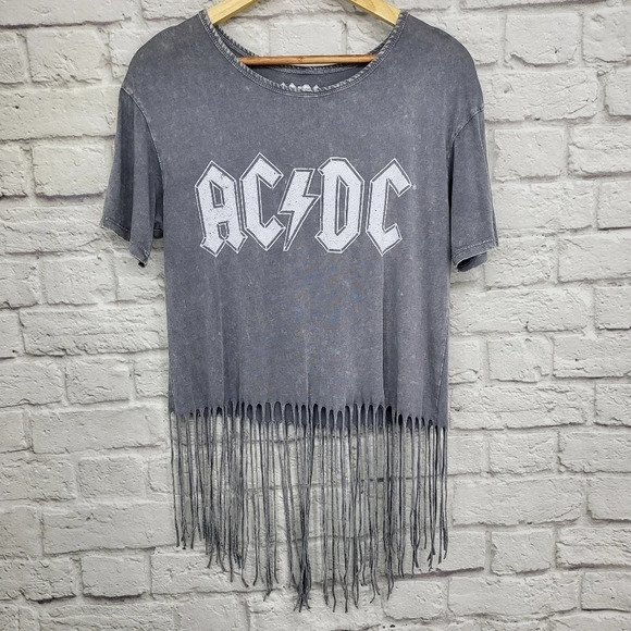 AC/DC Rocker Band Fringe Bottom Tee Shirt Sz M - Picture 1 of 7